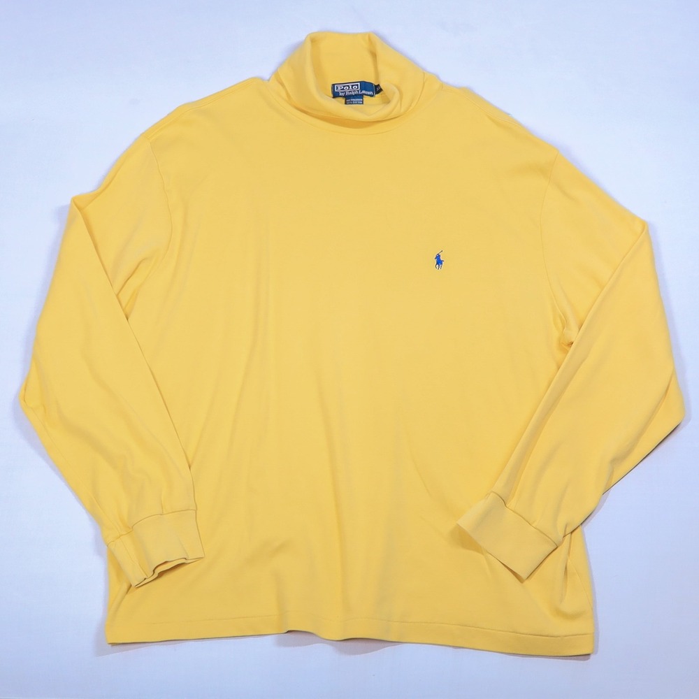 Polo Ralph Lauren Turtleneck Mens XL Yellow Cotton Long Sleeve Blue Pony Logo